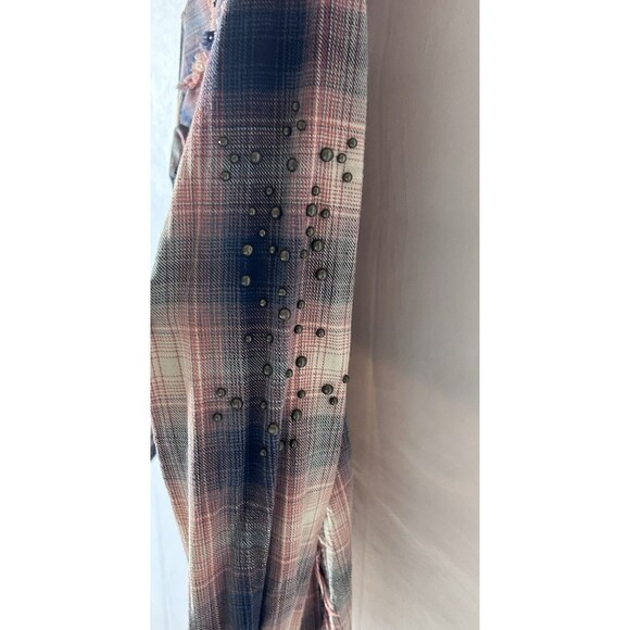 Free‎ People Womens XS Plaid Distressed Stud Longsleeve Button Down Top - Picture 8 of 14